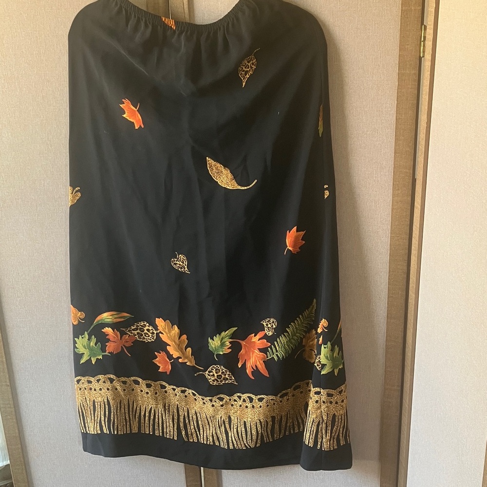 FINAL MARKDOWN Black Skirt with Autumn Leaf Print and Gold Fringe look 12